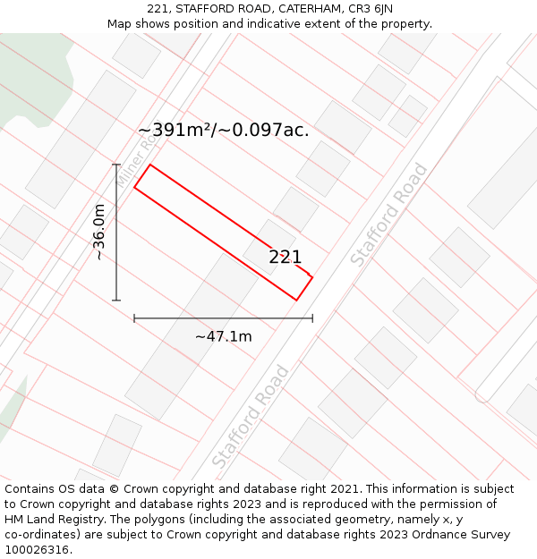 221, STAFFORD ROAD, CATERHAM, CR3 6JN: Plot and title map