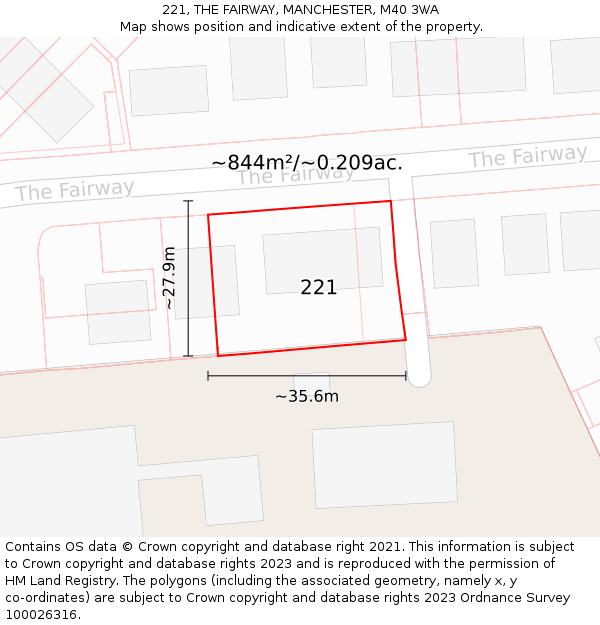 221, THE FAIRWAY, MANCHESTER, M40 3WA: Plot and title map