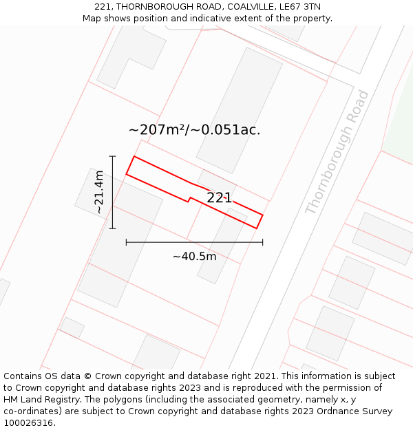 221, THORNBOROUGH ROAD, COALVILLE, LE67 3TN: Plot and title map