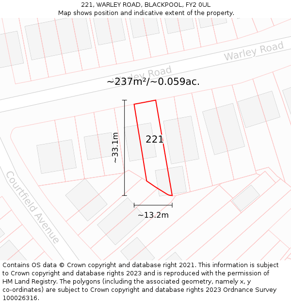 221, WARLEY ROAD, BLACKPOOL, FY2 0UL: Plot and title map