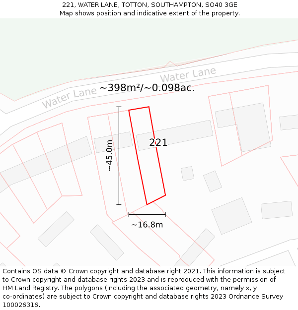 221, WATER LANE, TOTTON, SOUTHAMPTON, SO40 3GE: Plot and title map