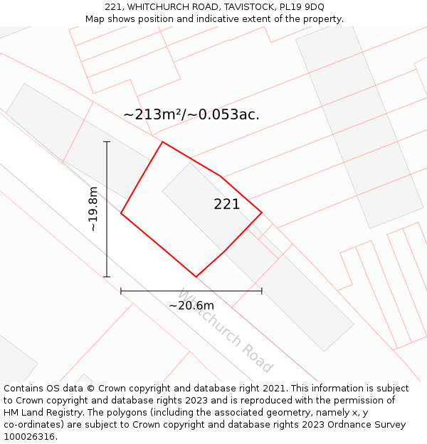 221, WHITCHURCH ROAD, TAVISTOCK, PL19 9DQ: Plot and title map