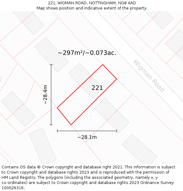 221, WIGMAN ROAD, NOTTINGHAM, NG8 4AD: Plot and title map