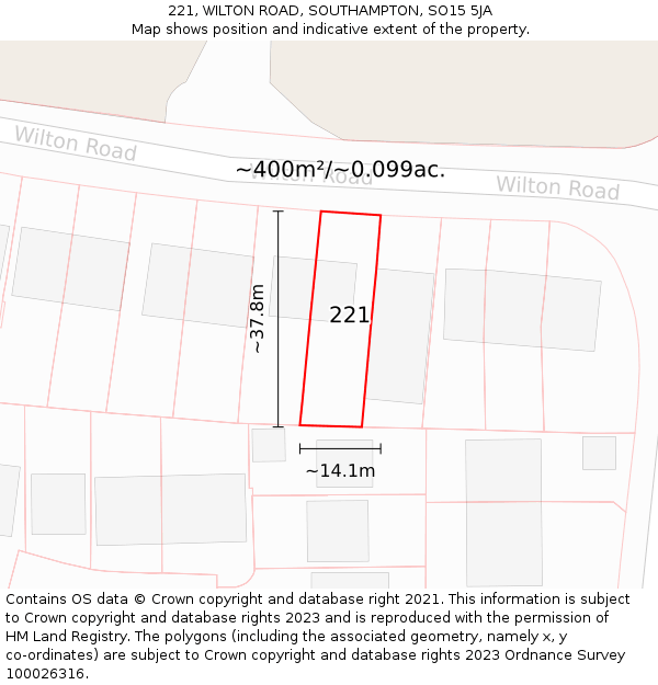 221, WILTON ROAD, SOUTHAMPTON, SO15 5JA: Plot and title map