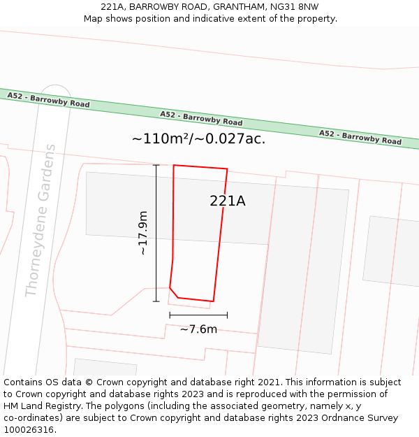 221A, BARROWBY ROAD, GRANTHAM, NG31 8NW: Plot and title map