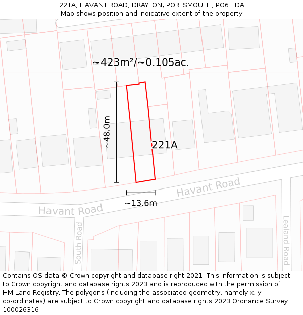 221A, HAVANT ROAD, DRAYTON, PORTSMOUTH, PO6 1DA: Plot and title map