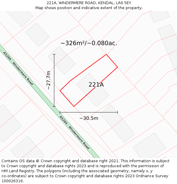 221A, WINDERMERE ROAD, KENDAL, LA9 5EY: Plot and title map