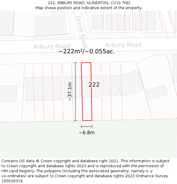 222, ARBURY ROAD, NUNEATON, CV10 7ND: Plot and title map