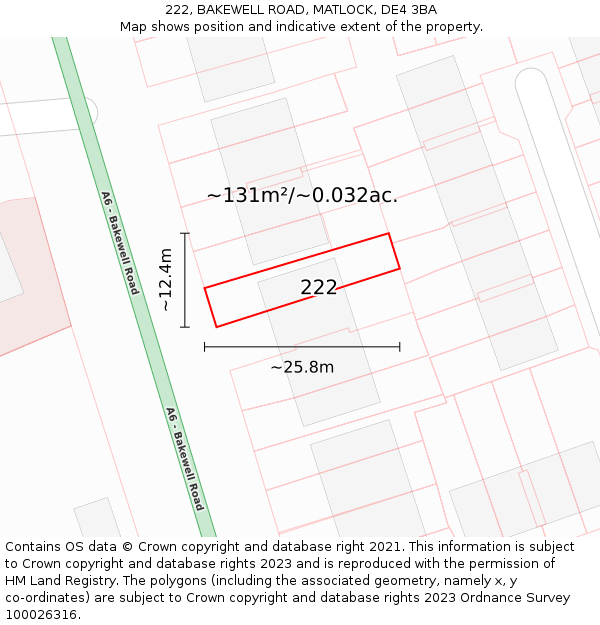 222, BAKEWELL ROAD, MATLOCK, DE4 3BA: Plot and title map