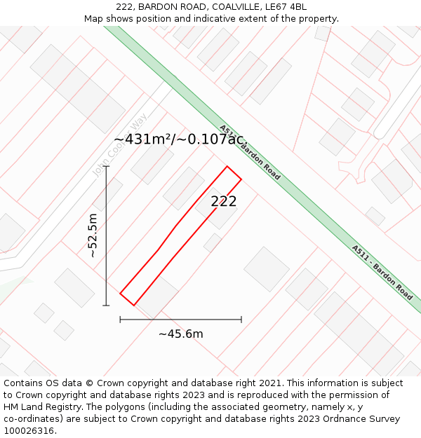 222, BARDON ROAD, COALVILLE, LE67 4BL: Plot and title map