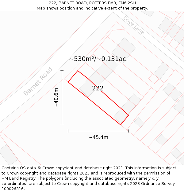 222, BARNET ROAD, POTTERS BAR, EN6 2SH: Plot and title map