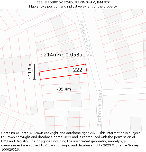 222, BIRDBROOK ROAD, BIRMINGHAM, B44 9TP: Plot and title map