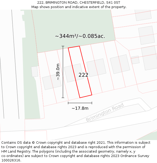 222, BRIMINGTON ROAD, CHESTERFIELD, S41 0ST: Plot and title map