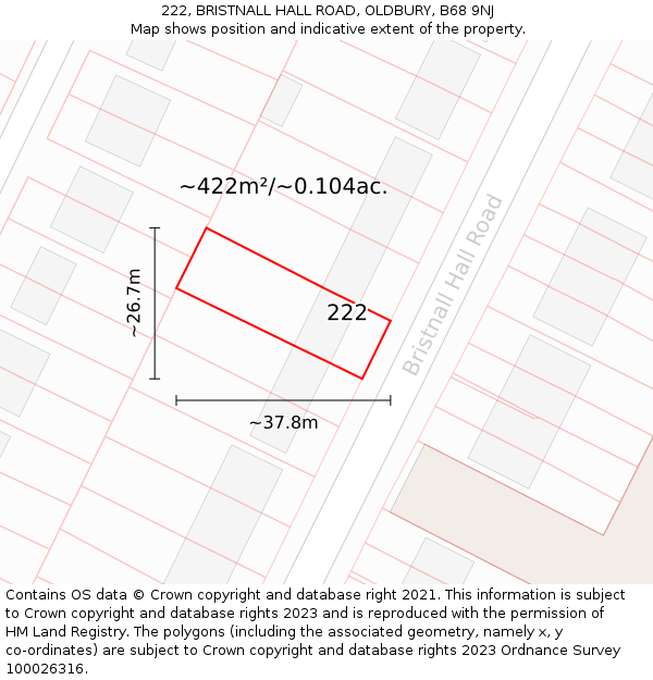 222, BRISTNALL HALL ROAD, OLDBURY, B68 9NJ: Plot and title map