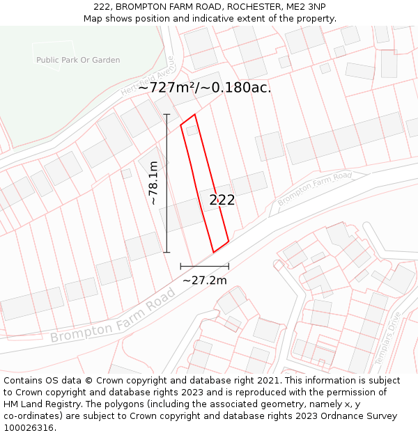 222, BROMPTON FARM ROAD, ROCHESTER, ME2 3NP: Plot and title map