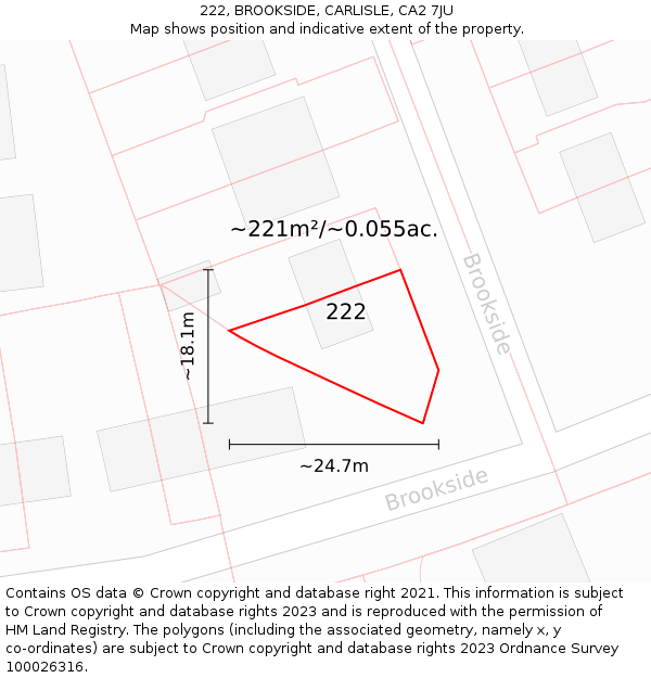 222, BROOKSIDE, CARLISLE, CA2 7JU: Plot and title map