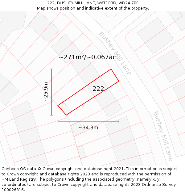 222, BUSHEY MILL LANE, WATFORD, WD24 7PF: Plot and title map