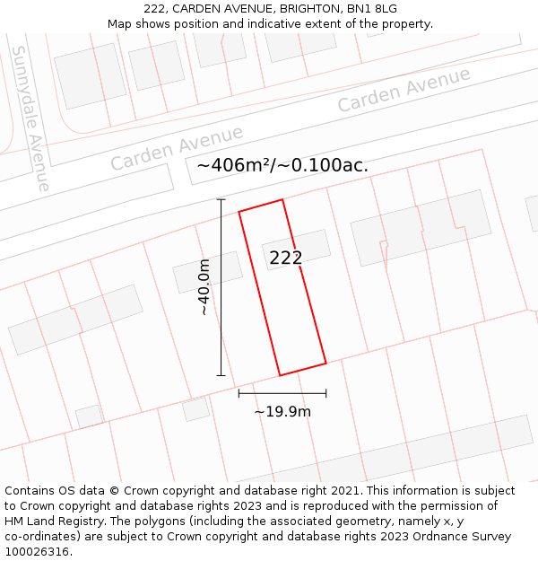 222, CARDEN AVENUE, BRIGHTON, BN1 8LG: Plot and title map