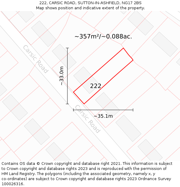 222, CARSIC ROAD, SUTTON-IN-ASHFIELD, NG17 2BS: Plot and title map