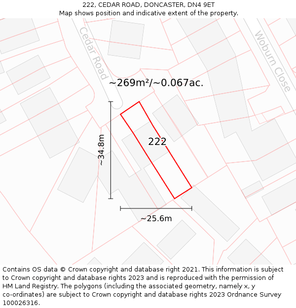 222, CEDAR ROAD, DONCASTER, DN4 9ET: Plot and title map