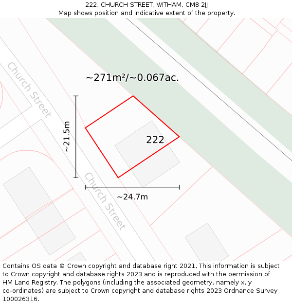 222, CHURCH STREET, WITHAM, CM8 2JJ: Plot and title map