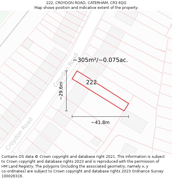 222, CROYDON ROAD, CATERHAM, CR3 6QG: Plot and title map