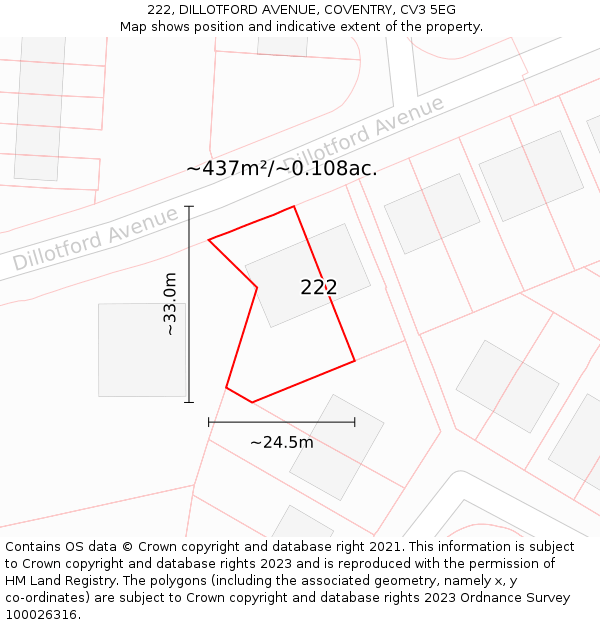 222, DILLOTFORD AVENUE, COVENTRY, CV3 5EG: Plot and title map