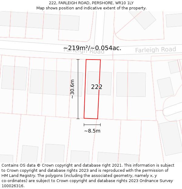 222, FARLEIGH ROAD, PERSHORE, WR10 1LY: Plot and title map