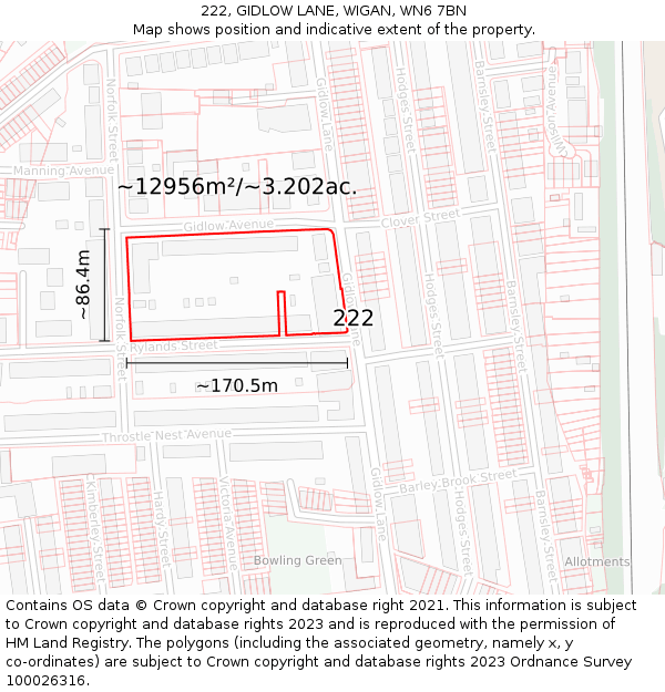 222, GIDLOW LANE, WIGAN, WN6 7BN: Plot and title map