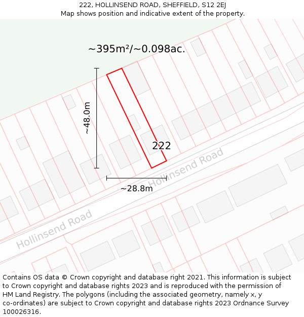 222, HOLLINSEND ROAD, SHEFFIELD, S12 2EJ: Plot and title map