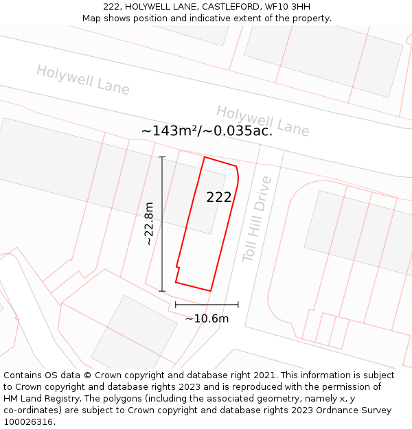 222, HOLYWELL LANE, CASTLEFORD, WF10 3HH: Plot and title map