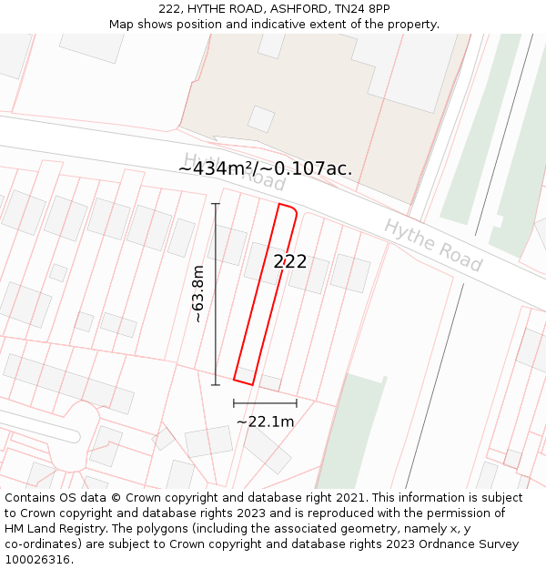 222, HYTHE ROAD, ASHFORD, TN24 8PP: Plot and title map