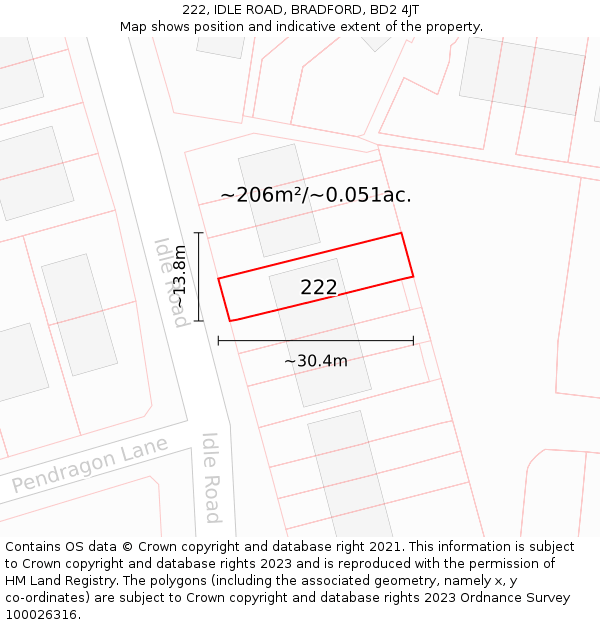 222, IDLE ROAD, BRADFORD, BD2 4JT: Plot and title map