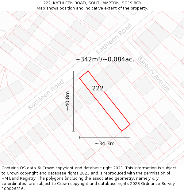 222, KATHLEEN ROAD, SOUTHAMPTON, SO19 8GY: Plot and title map