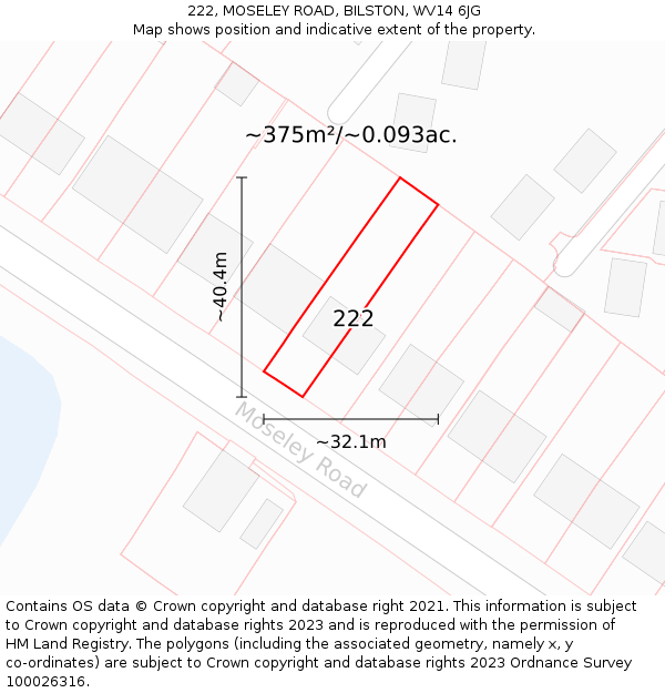 222, MOSELEY ROAD, BILSTON, WV14 6JG: Plot and title map