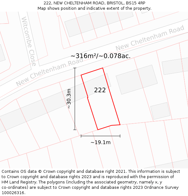 222, NEW CHELTENHAM ROAD, BRISTOL, BS15 4RP: Plot and title map