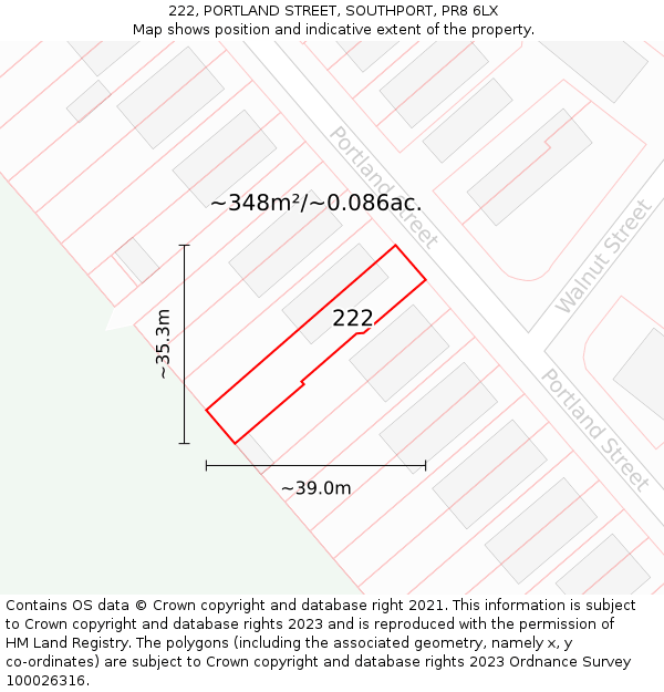 222, PORTLAND STREET, SOUTHPORT, PR8 6LX: Plot and title map