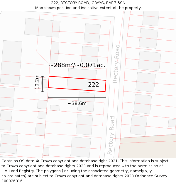222, RECTORY ROAD, GRAYS, RM17 5SN: Plot and title map