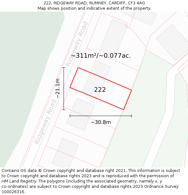 222, RIDGEWAY ROAD, RUMNEY, CARDIFF, CF3 4AG: Plot and title map