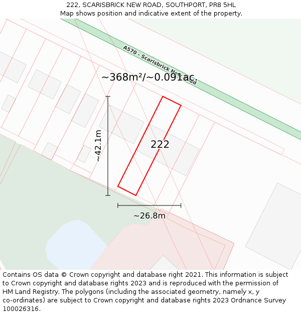 222, SCARISBRICK NEW ROAD, SOUTHPORT, PR8 5HL: Plot and title map