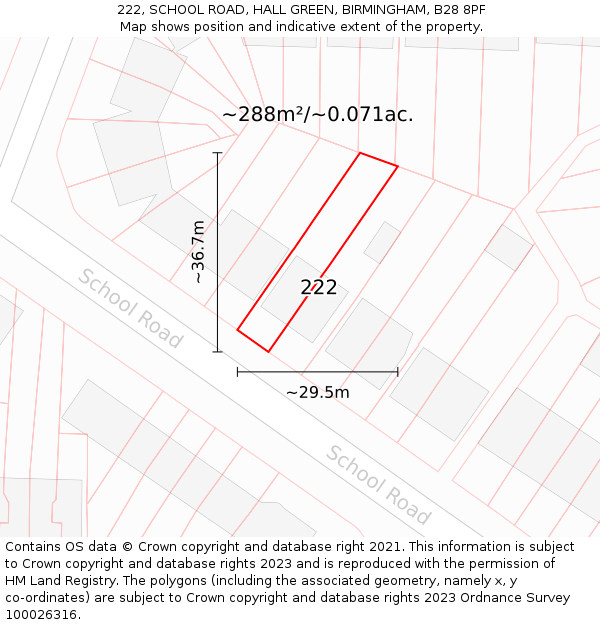 222, SCHOOL ROAD, HALL GREEN, BIRMINGHAM, B28 8PF: Plot and title map