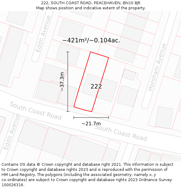 222, SOUTH COAST ROAD, PEACEHAVEN, BN10 8JR: Plot and title map