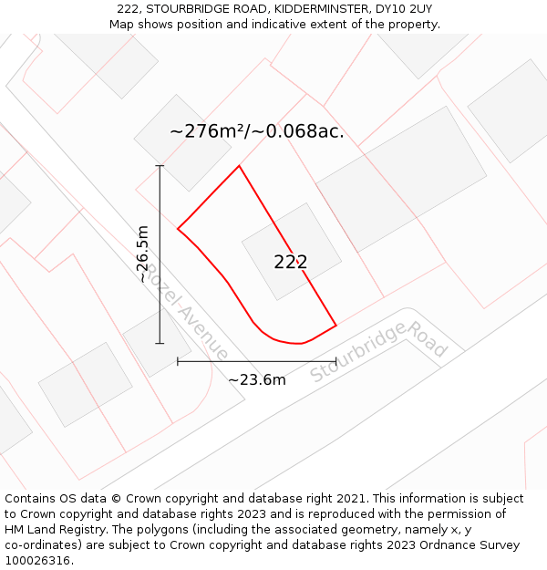 222, STOURBRIDGE ROAD, KIDDERMINSTER, DY10 2UY: Plot and title map