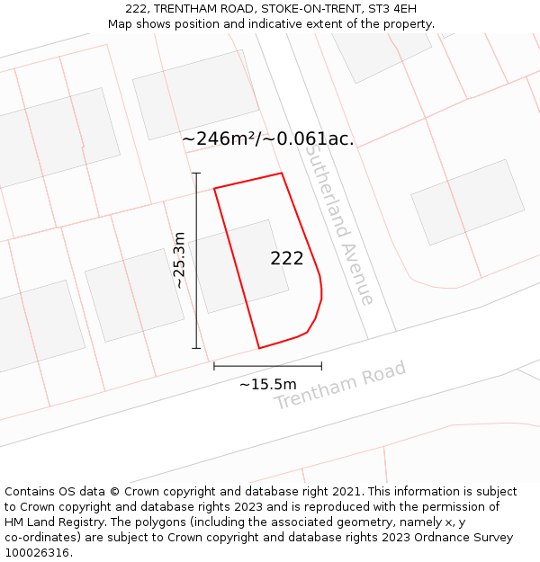 222, TRENTHAM ROAD, STOKE-ON-TRENT, ST3 4EH: Plot and title map