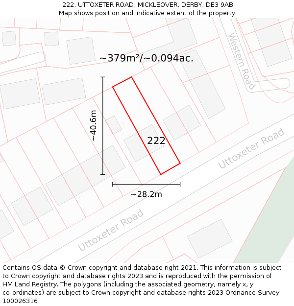 222, UTTOXETER ROAD, MICKLEOVER, DERBY, DE3 9AB: Plot and title map