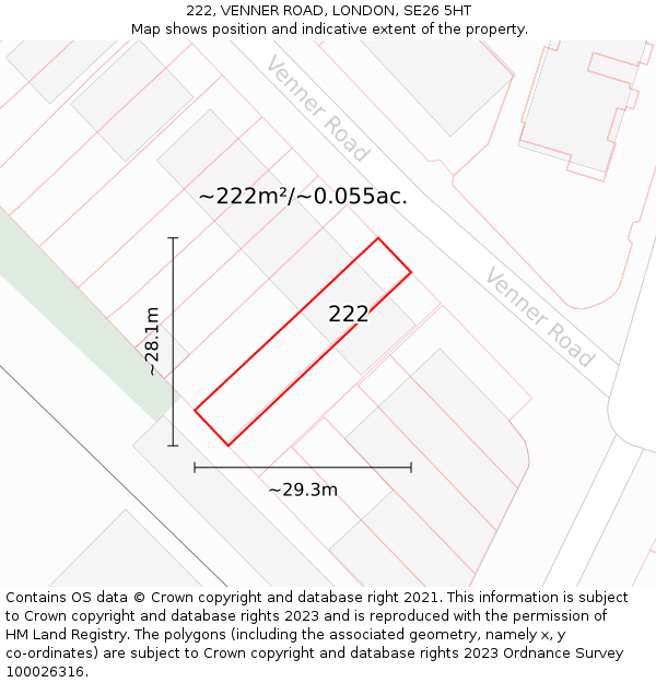 222, VENNER ROAD, LONDON, SE26 5HT: Plot and title map