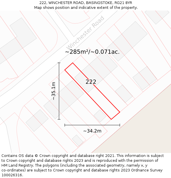 222, WINCHESTER ROAD, BASINGSTOKE, RG21 8YR: Plot and title map