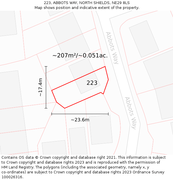 223, ABBOTS WAY, NORTH SHIELDS, NE29 8LS: Plot and title map