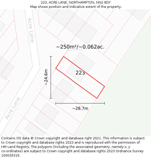 223, ACRE LANE, NORTHAMPTON, NN2 8DY: Plot and title map