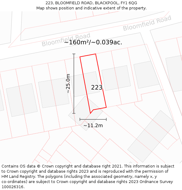 223, BLOOMFIELD ROAD, BLACKPOOL, FY1 6QG: Plot and title map